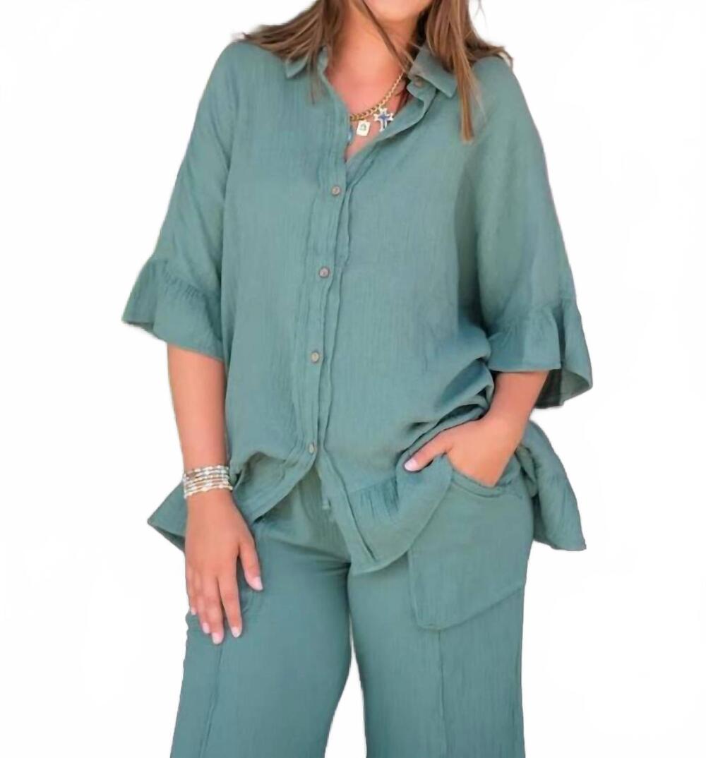 NEW EASEL earthy charm ruffle blouse in green